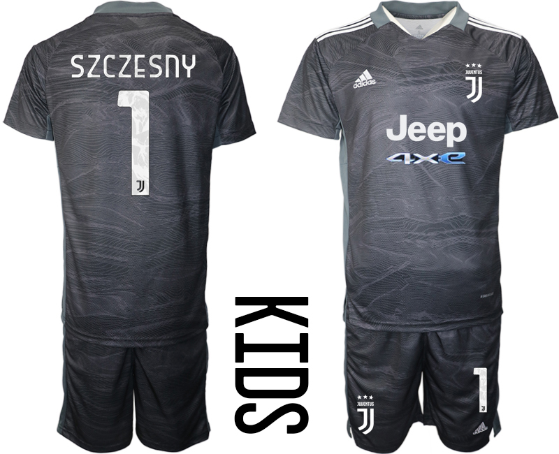 Youth 2021-2022 Club Juventus black goalkeeper #1 Soccer Jersey